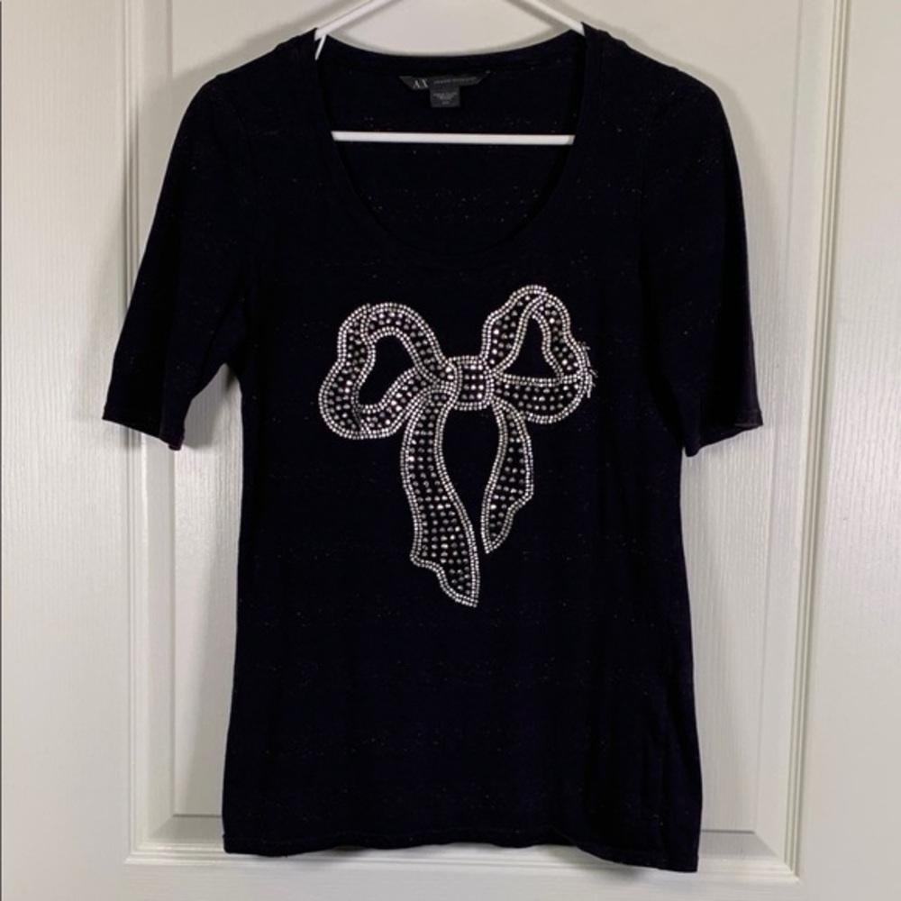 Armani Exchange Black Embellished Bow Shirt Blouse Size Med EUC #2755